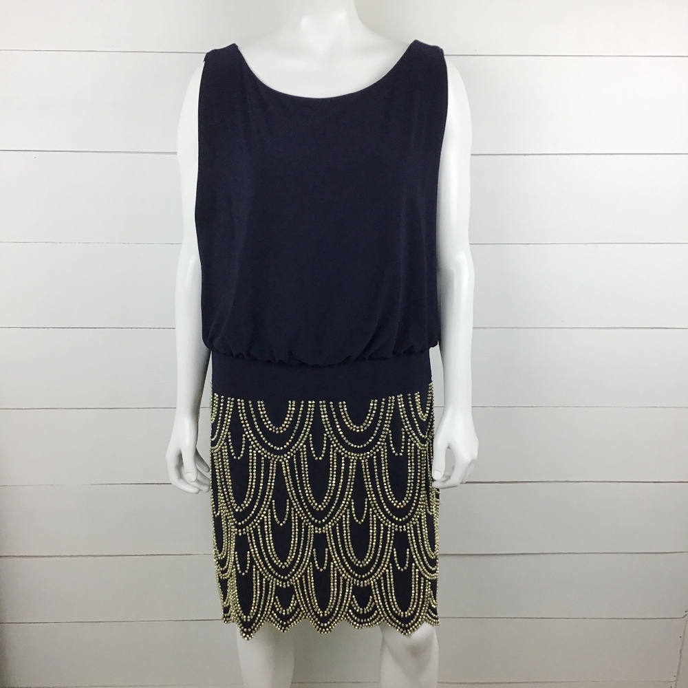 Betsy & Adam 14 Dress Navy Blue Gold Sleeveless